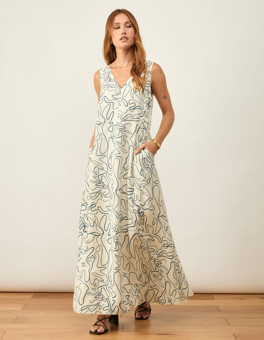 All Summer Maxi Cupro Dress in Multicolor Cream Print