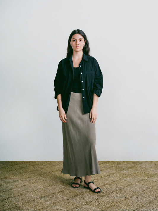 Harper Cupro Maxi Skirt in 90's Grey