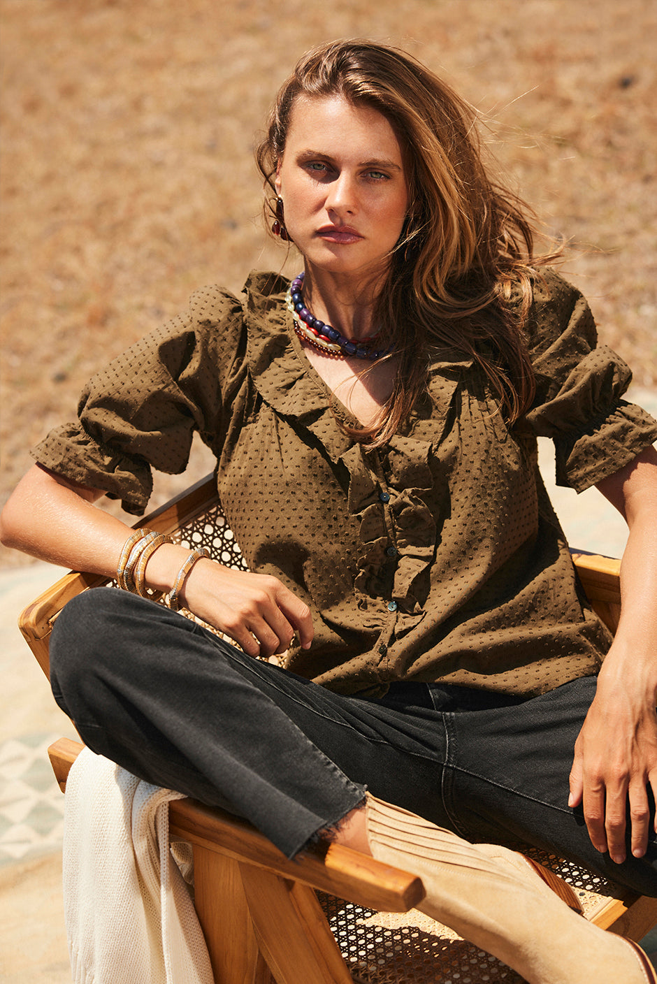 Chloe Cotton Pintucked Shirt in Olive Green – Sensibly