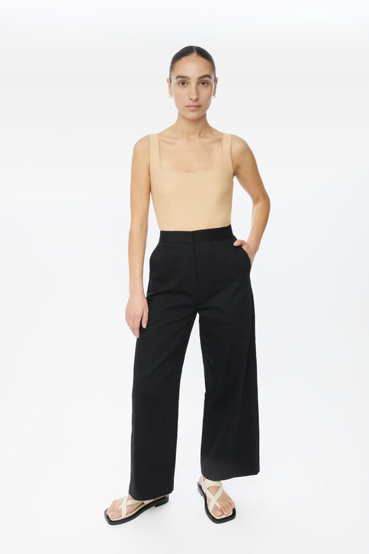 Cotton Twill Wide-Leg Cropped Pants - dāl the label-Black