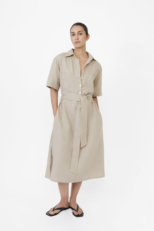 Linen Midi Shirtdress - dāl the label-Oat
