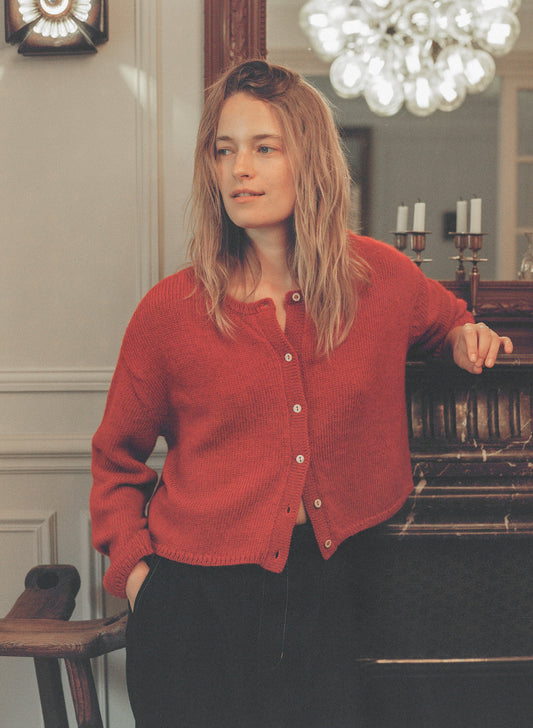 Everyday Alpaca Cardigan in Tomato Red