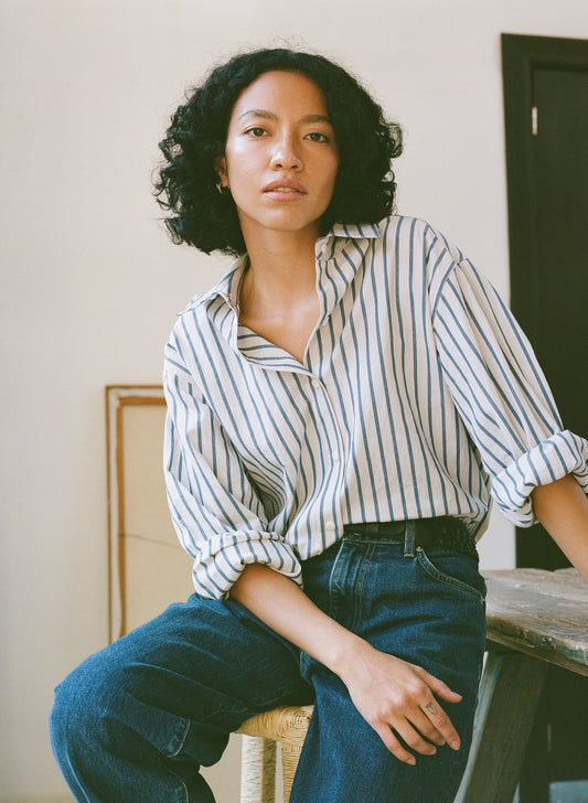 Marcie Shirt, Japanese Organic Cotton, Riviera Stripe