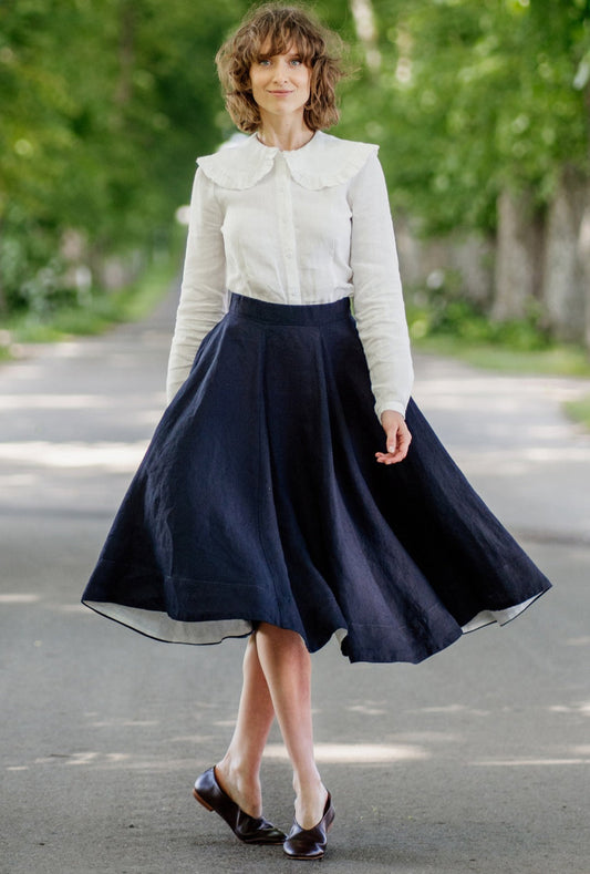 Linen Classic Skirt in Night Navy
