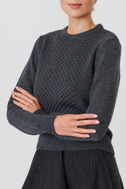Elaine – Merino Wool Sweater in Charcoal Grey
