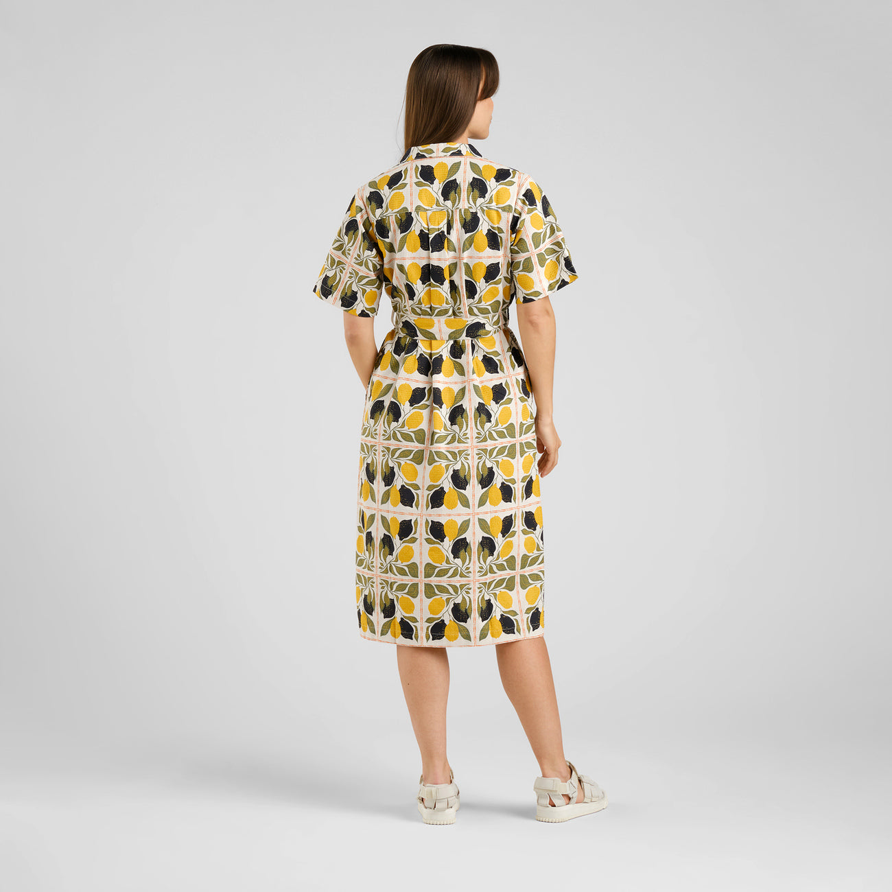 Oreffors Organic Cotton Tied Shirtdress in Lemon Tiles