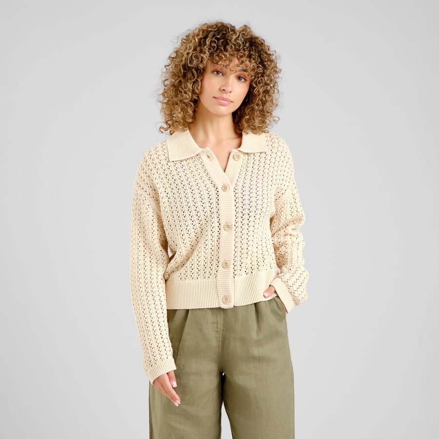 Rosendal Crochet Organic Cotton Knitted Cardigan in Black