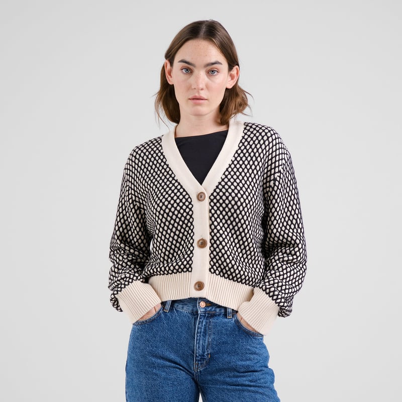 Kanan Cardigan Organic Cotton Bubble Knit in Black/Vanilla White