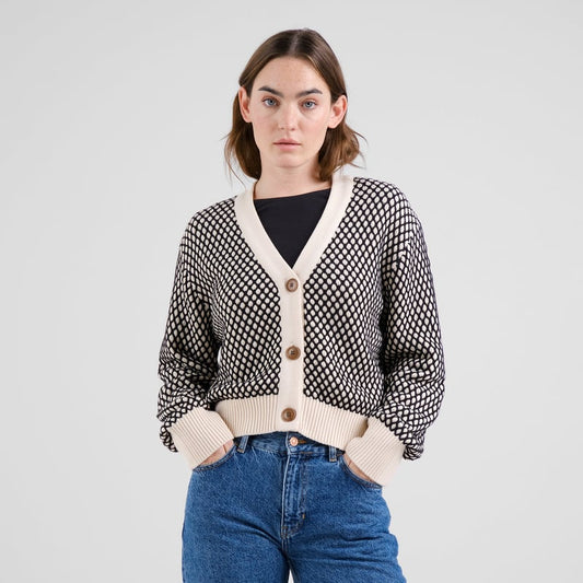 Kanan Cardigan Organic Cotton Bubble Knit in Black/Vanilla White