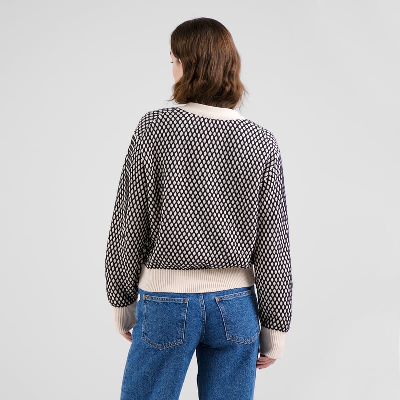 Kanan Cardigan Organic Cotton Bubble Knit in Black/Vanilla White