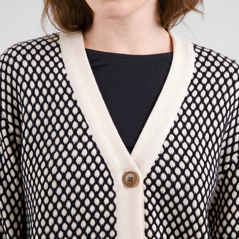 Kanan Cardigan Organic Cotton Bubble Knit in Black/Vanilla White
