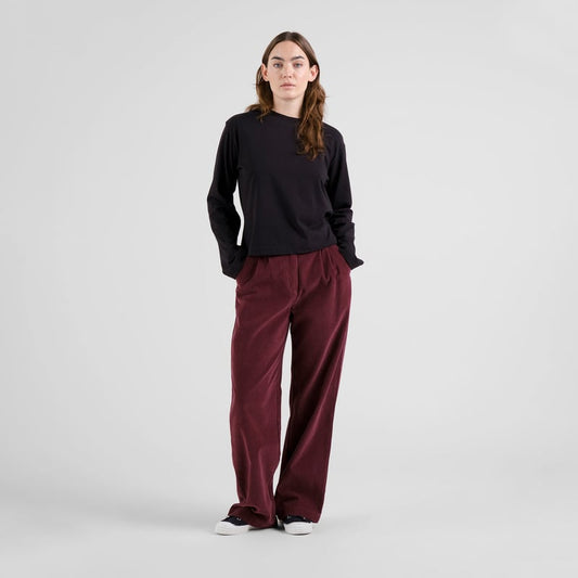 Vickeleby Organic Cotton Corduroy Pleated Trousers in Burgundy Red