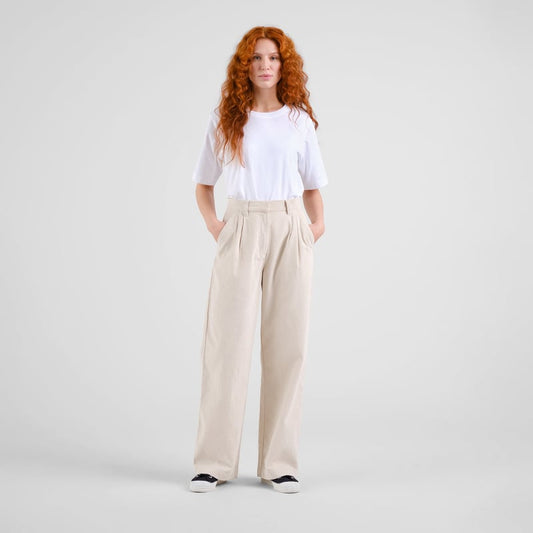 Vickeleby Organic Cotton Corduroy Pleated Trousers in Off-White
