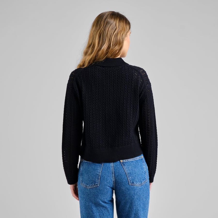 Rosendal Crochet Organic Cotton Knitted Cardigan in Black