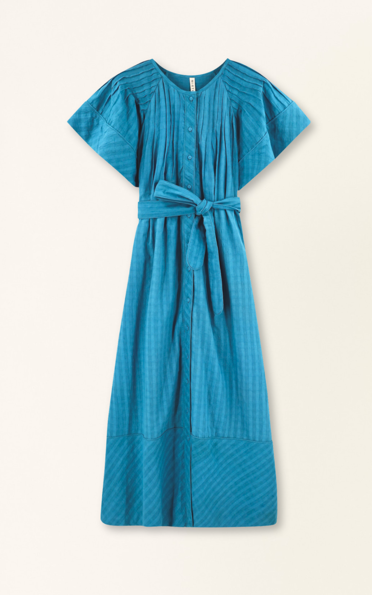 Vienna Pintuck Cotton Dobby Dress in Azure