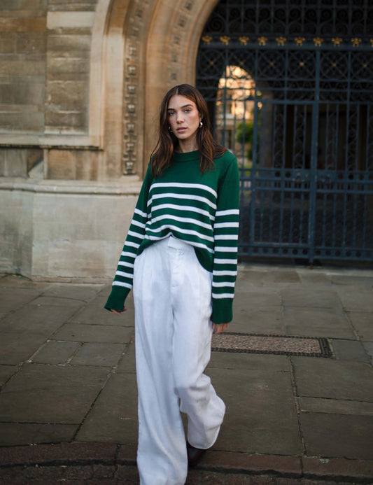 Devon Cotton Jumper in Green Stripe