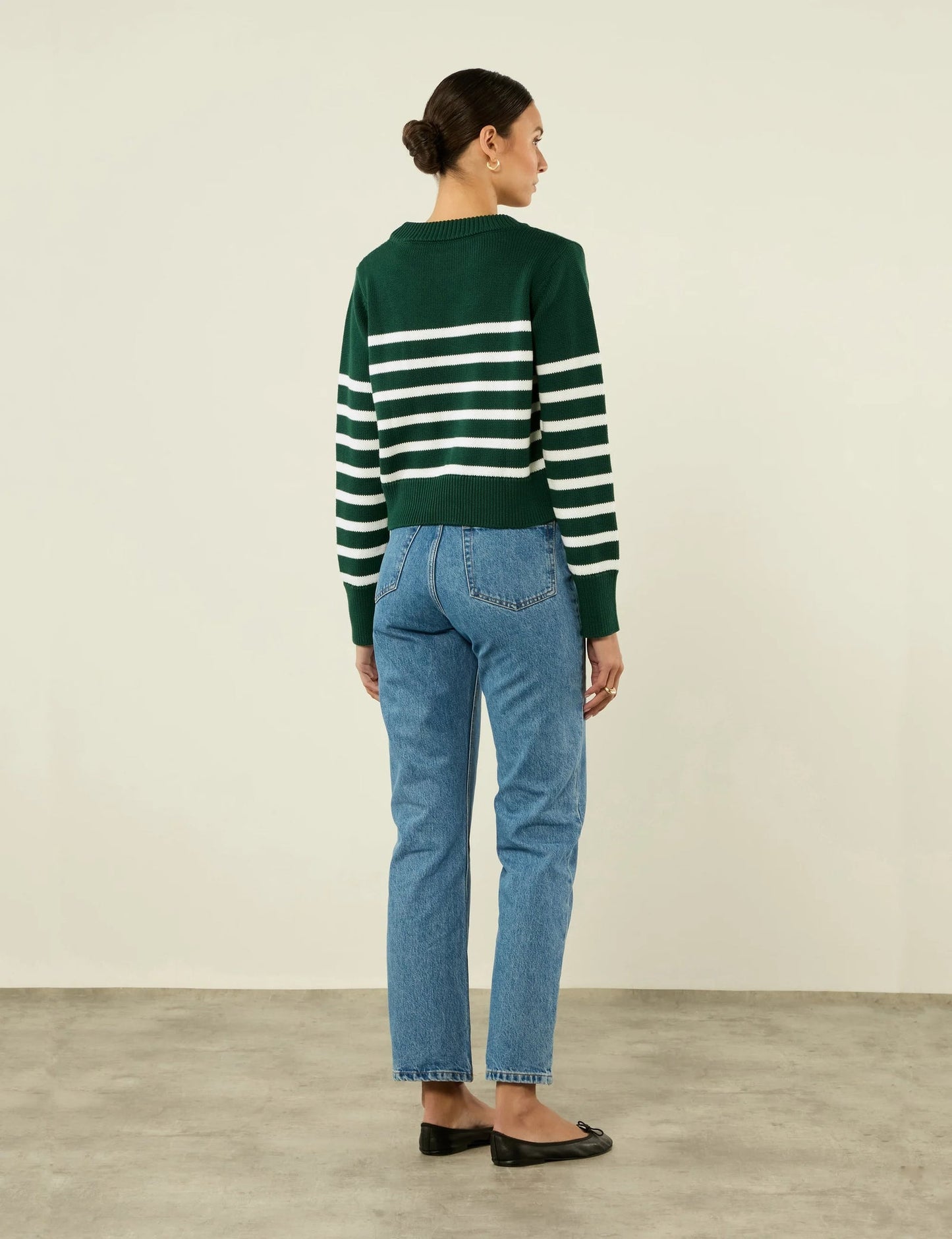 Devon Cotton Jumper in Green Stripe