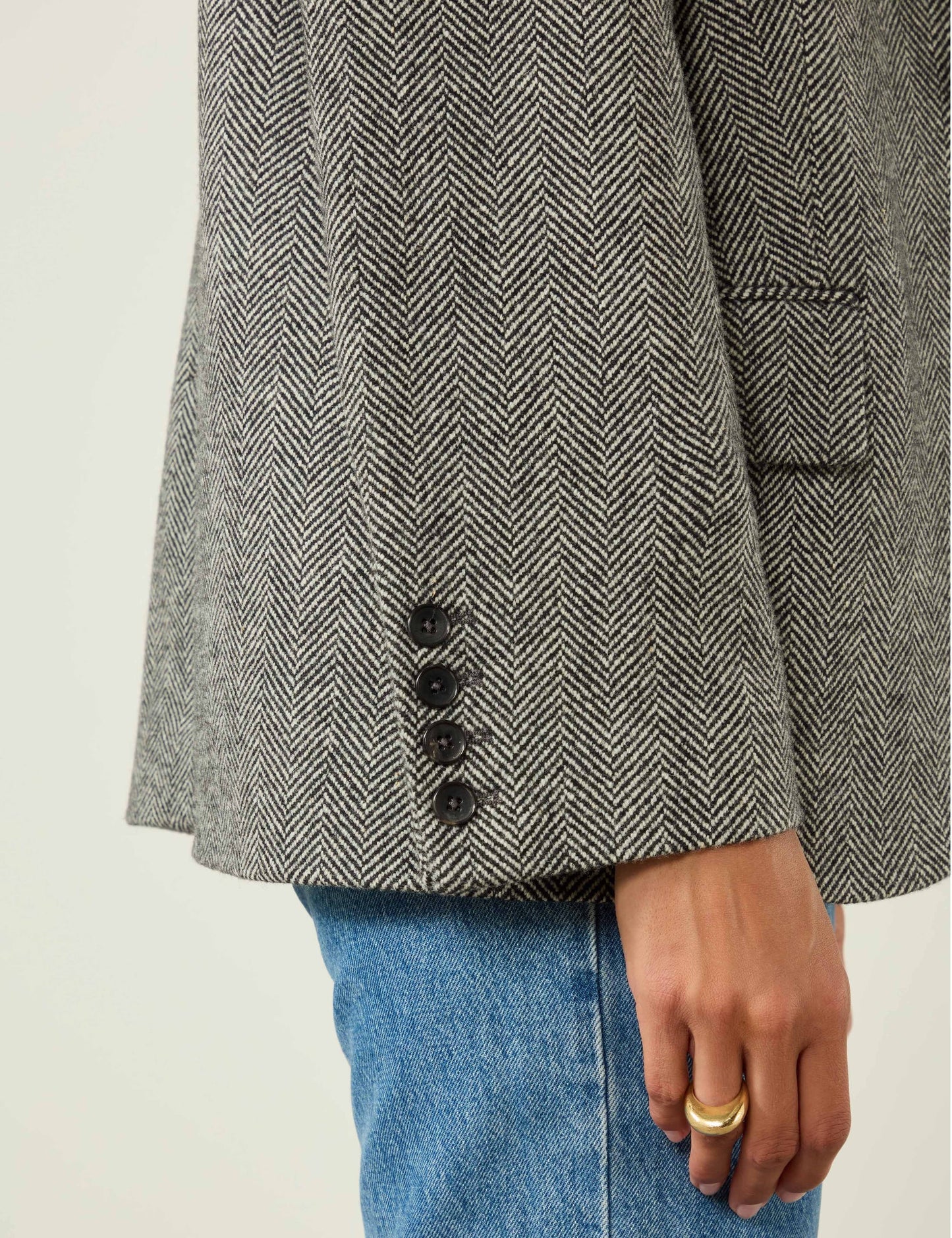 Wool Hutton Blazer in Heringbone Grey