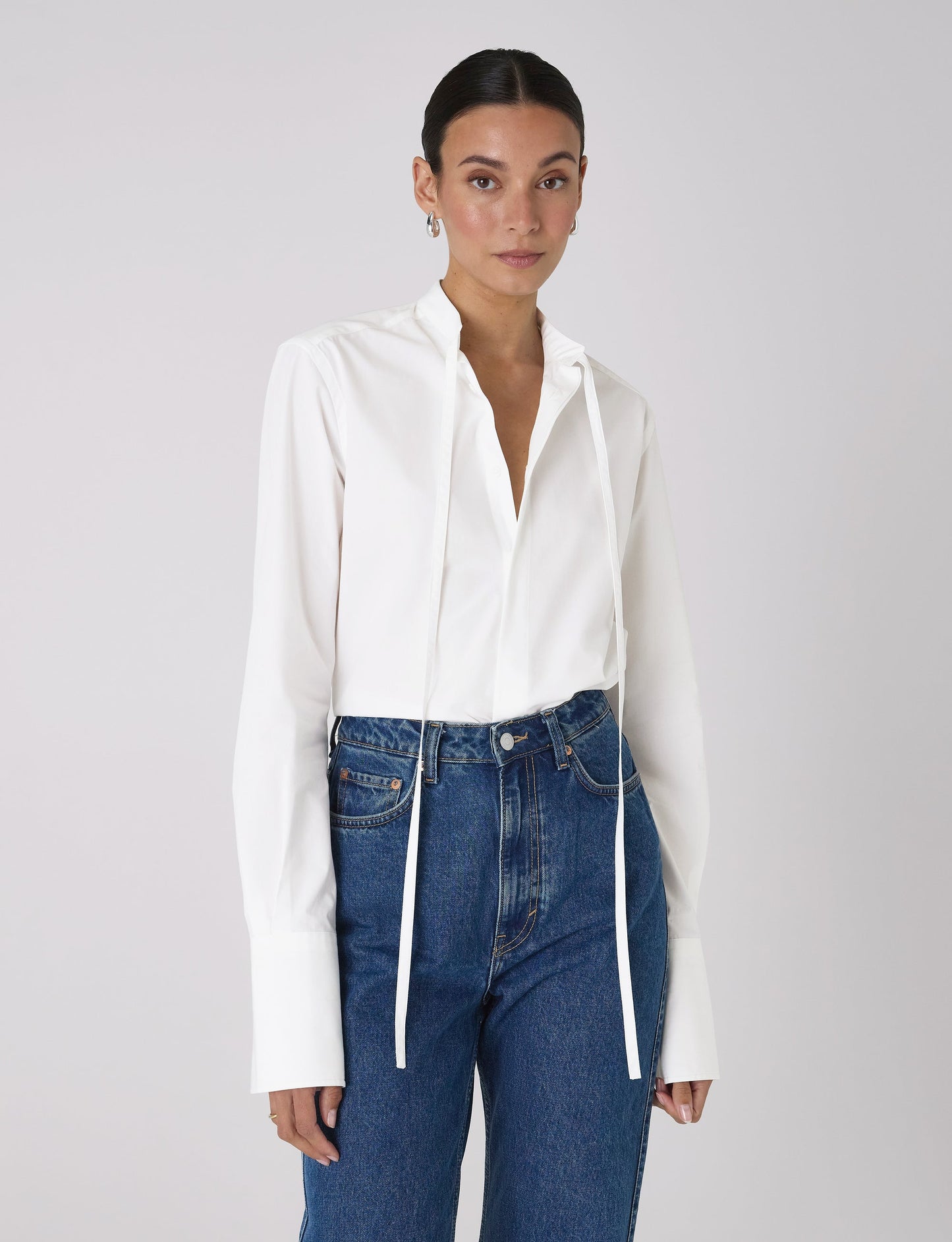 Boyfriend Bowtie Button Down Shirt in White