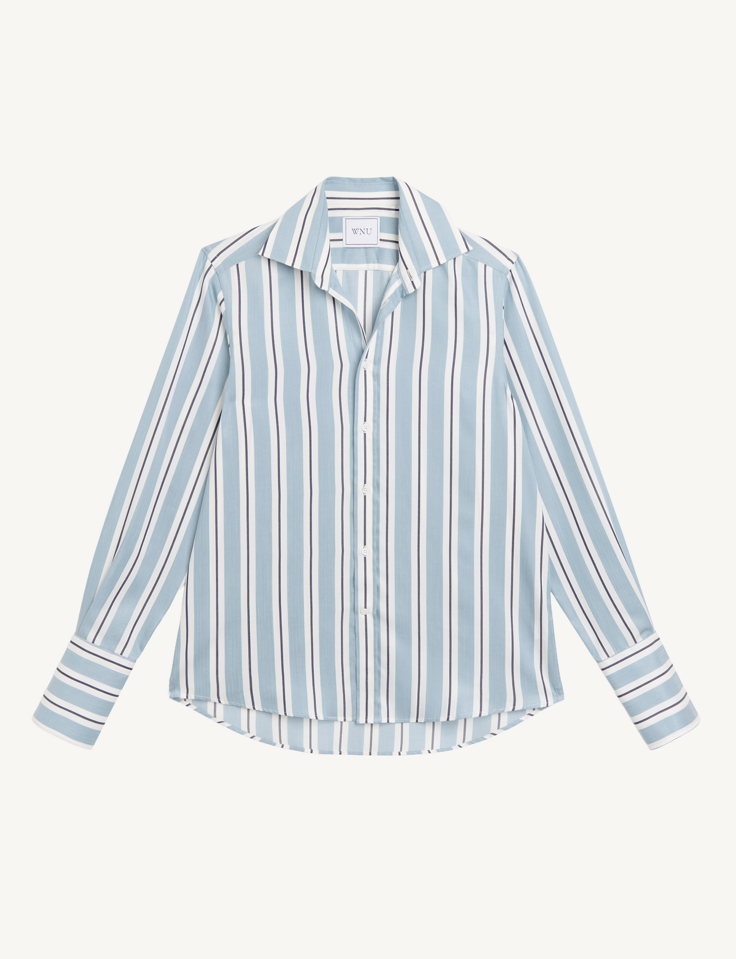 Boyfriend Exaggerated Cuff Tencel Button Down Shirt in Slate and Blue Stripe