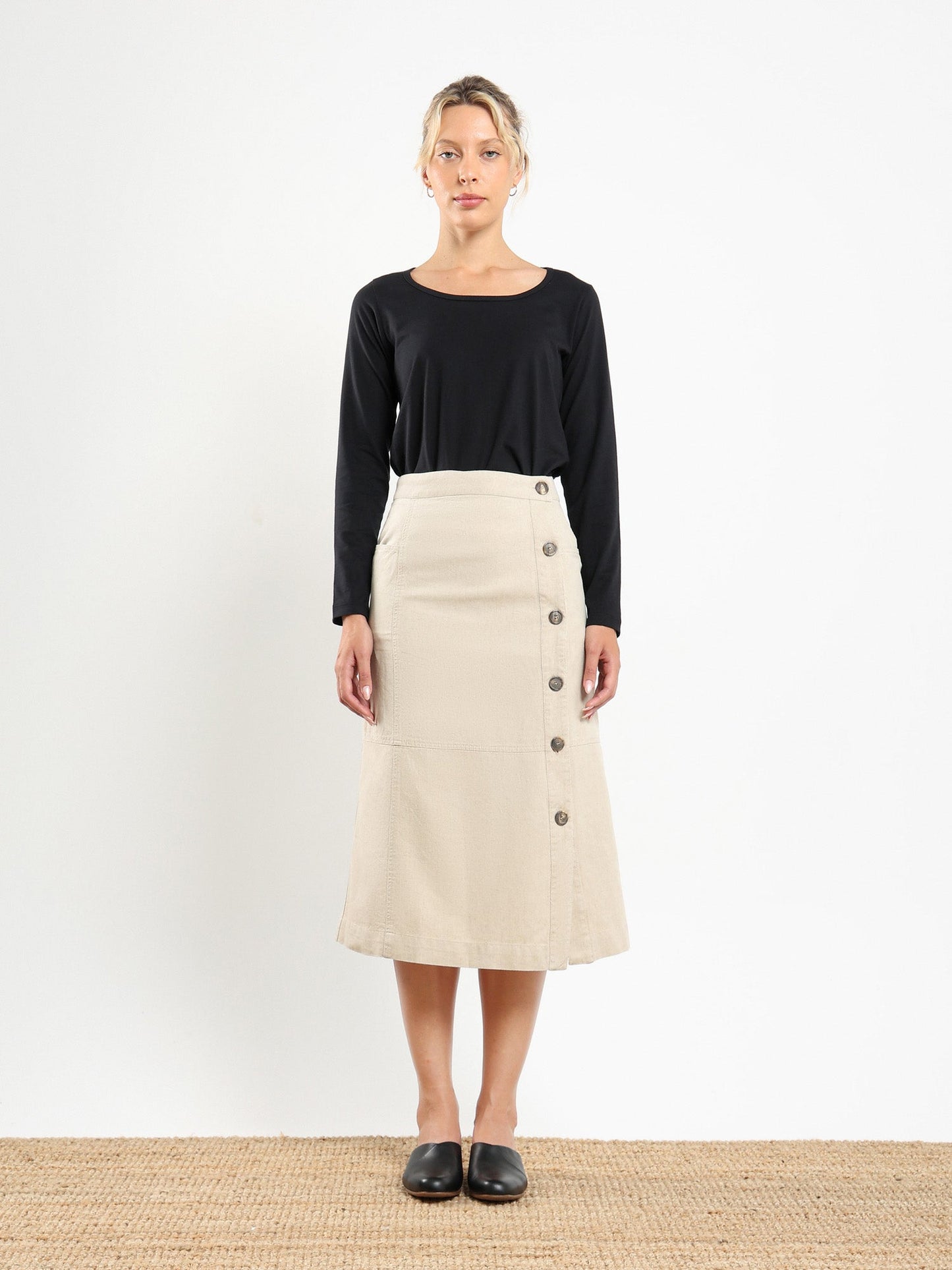 Nour Side Button Up Skirt in Nile Silt