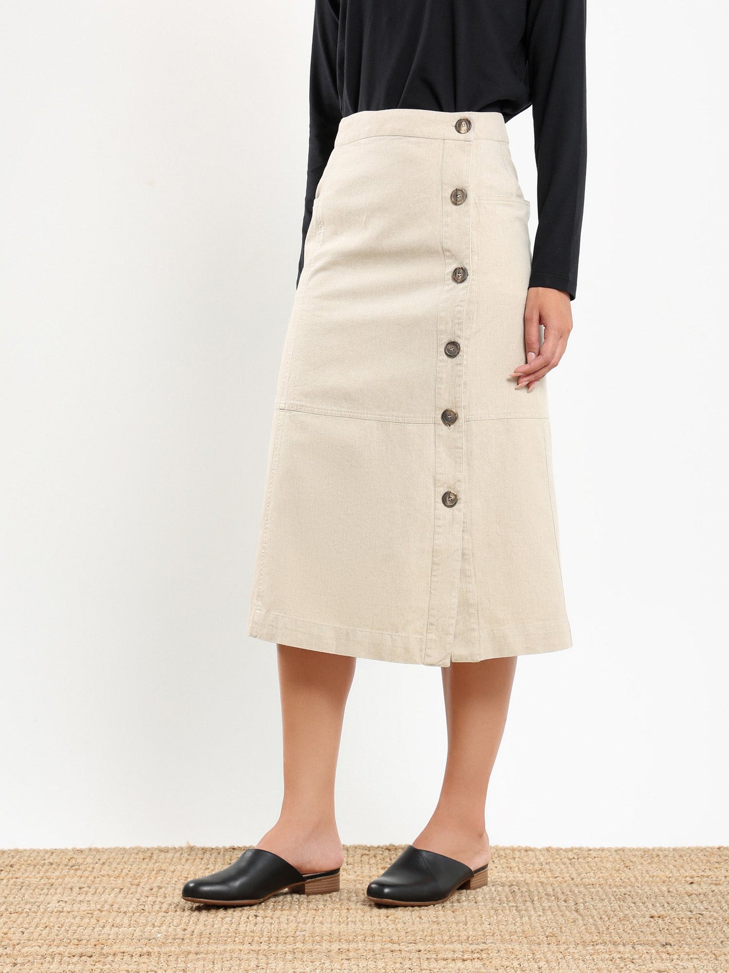 Nour Side Button Up Skirt in Nile Silt