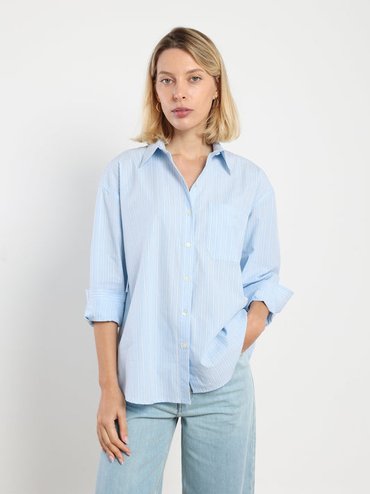 Farah Button Up in Light Blue Stripe