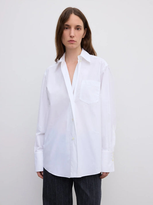 Asymmetric Organic Cotton Striped Shirt in White