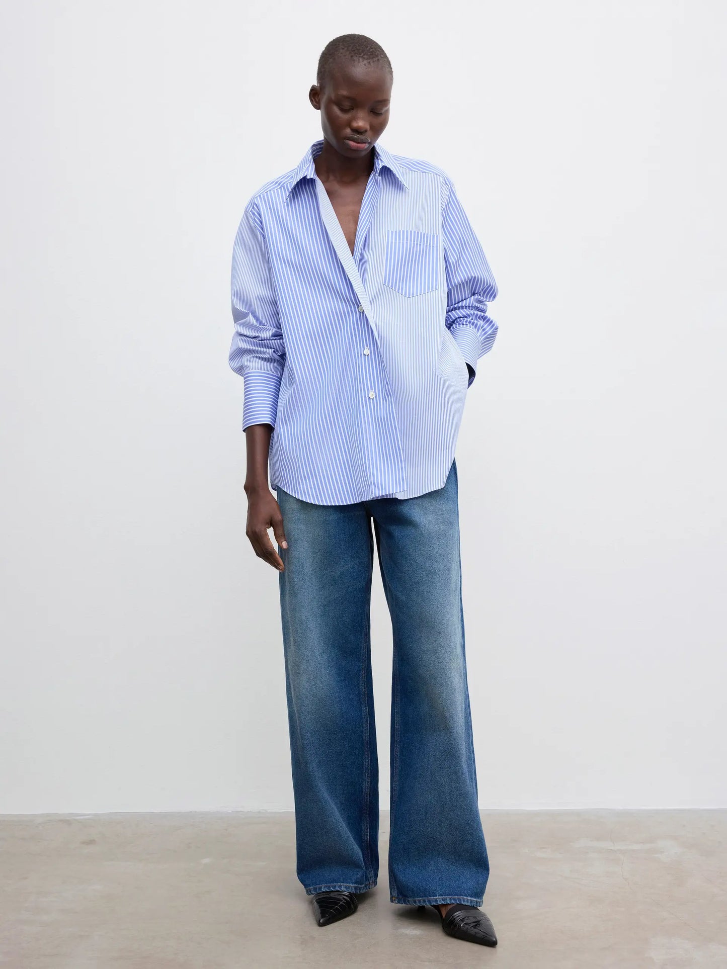 Asymmetric Organic Cotton Striped Shirt in Blue