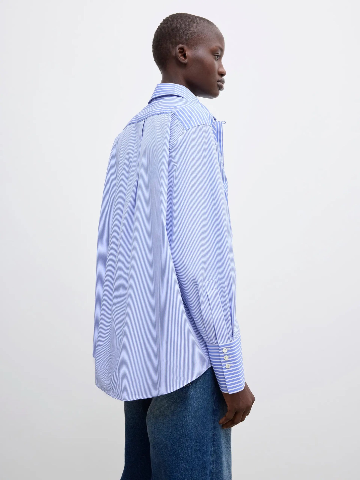 Asymmetric Organic Cotton Striped Shirt in Blue