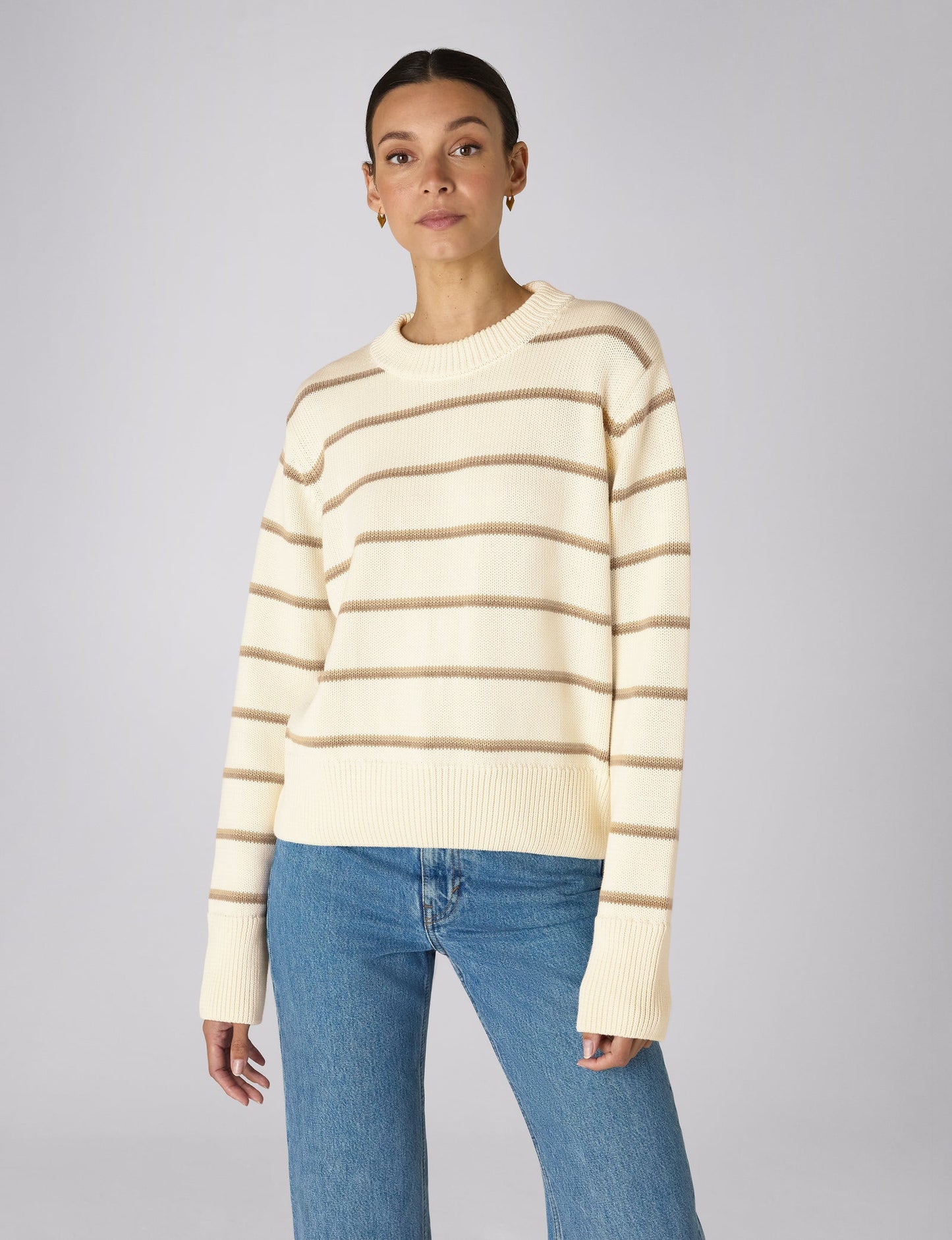 Devon Cotton Jumper in Green Stripe