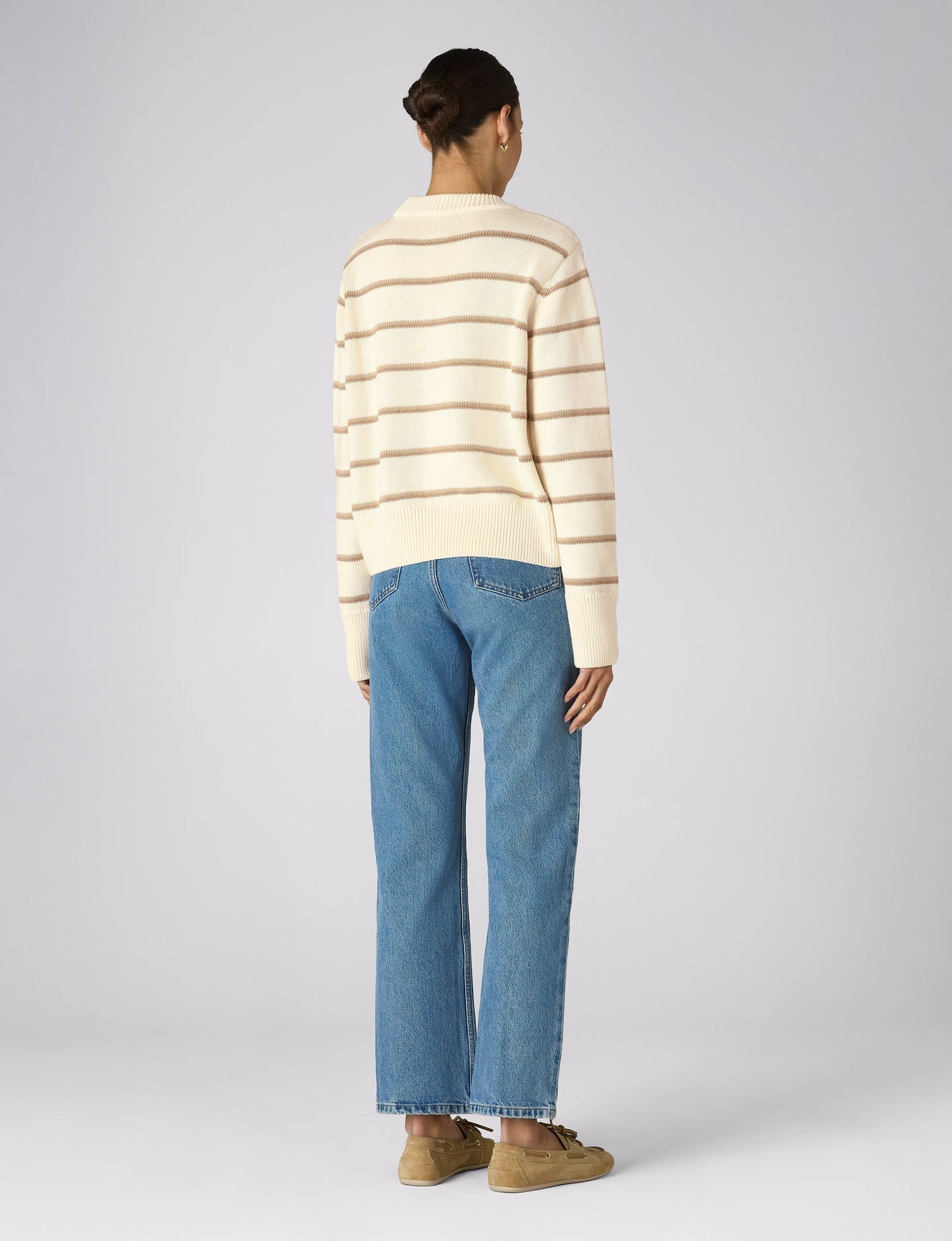 Devon Cotton Jumper in Green Stripe