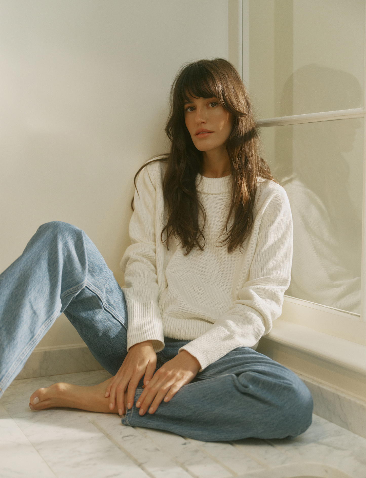 Devon Cotton Jumper in Green Stripe