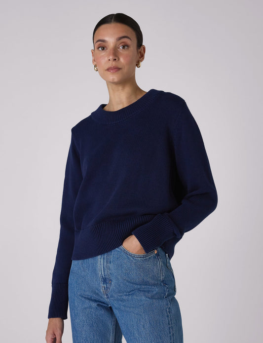 Devon Cotton Jumper in Navy