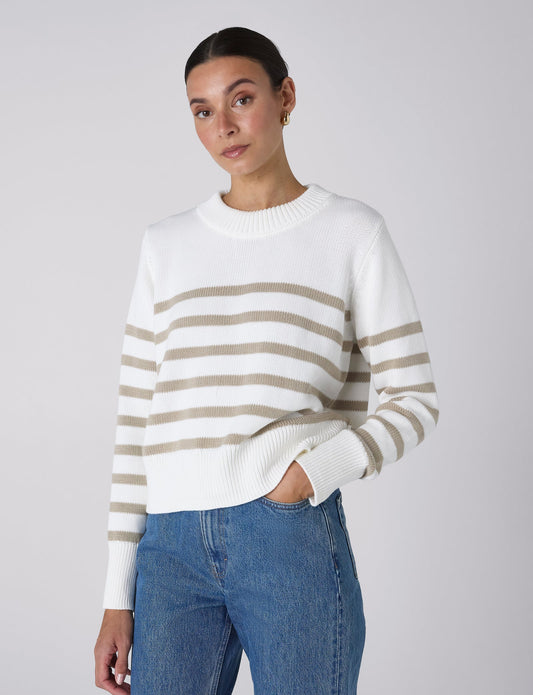 Devon Cotton Jumper in Latte Stripe