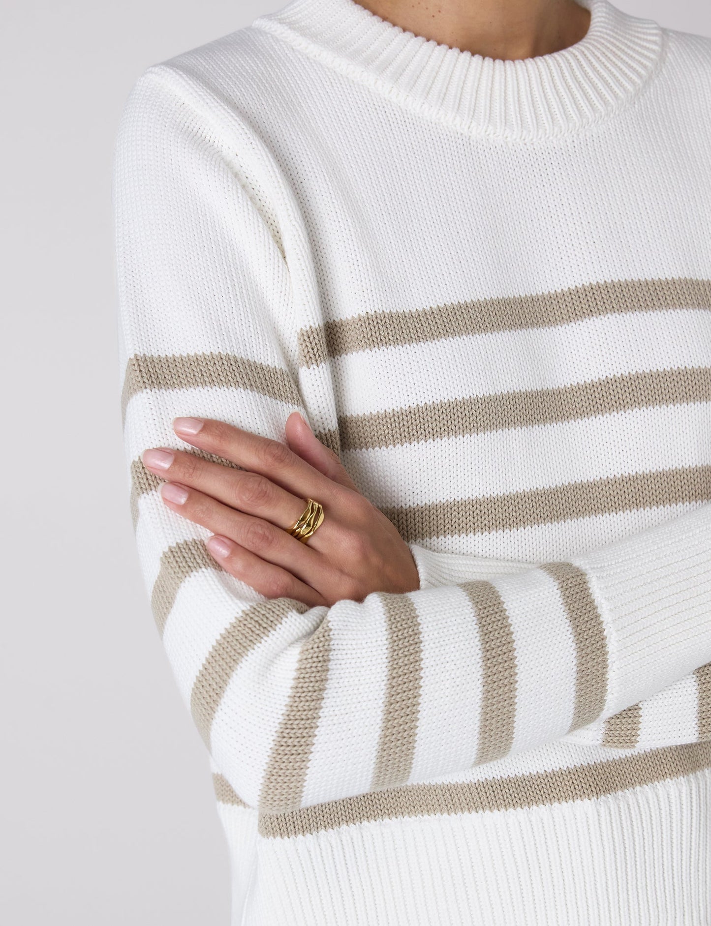 Devon Cotton Jumper in Green Stripe