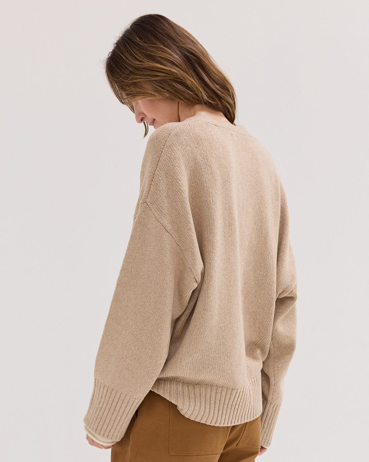 The Organic Cotton and Wool Cardigan in Almond