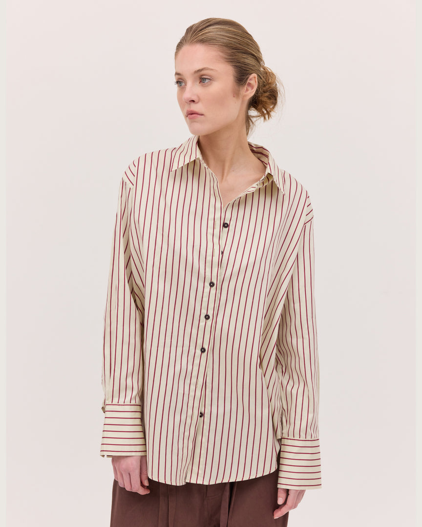Split Back Shirt Mahogany Stripe