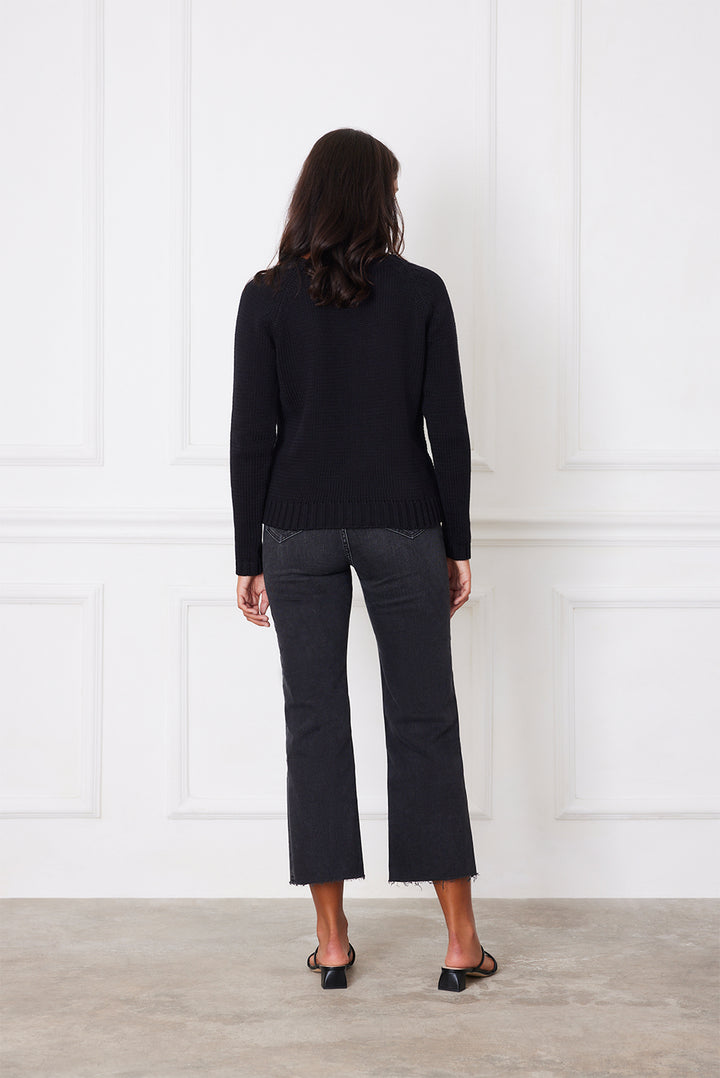 Aspen Cotton Crewneck Sweater in Black