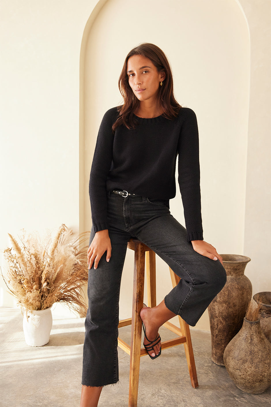 Aspen Cotton Crewneck Sweater in Black
