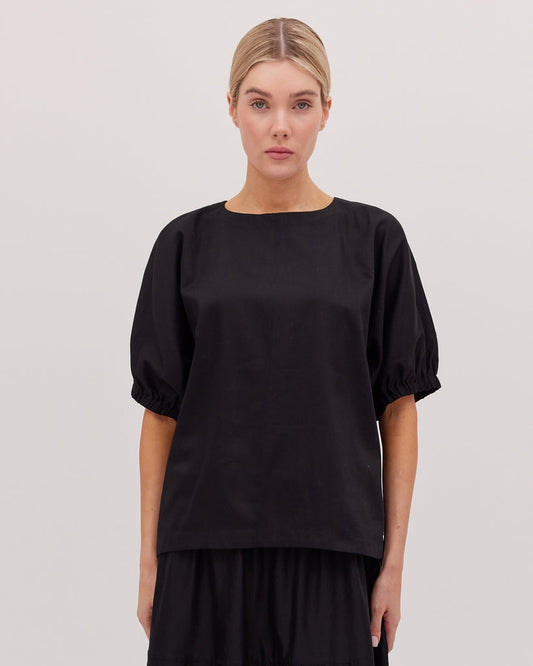 Gathered Sleeve Blouse in Black