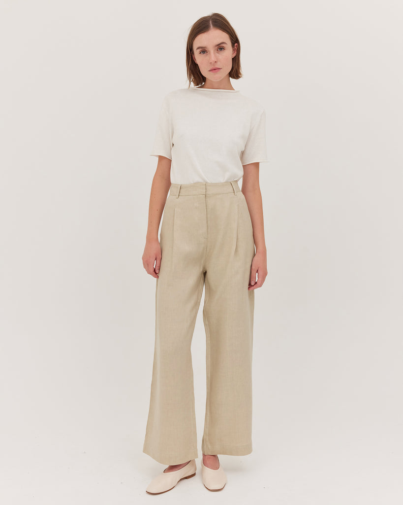 Hemp and Cotton Single Pleat Tailored Pant