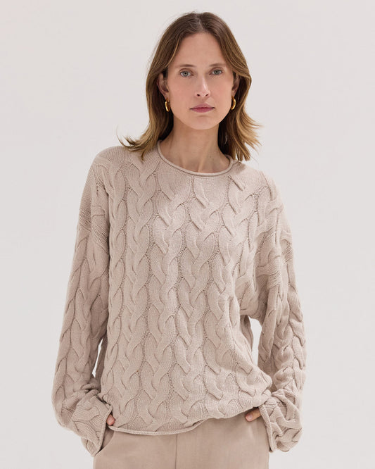 The Cable Knit  Organic Cotton and Cashmere Jumper | River Pebble Beige