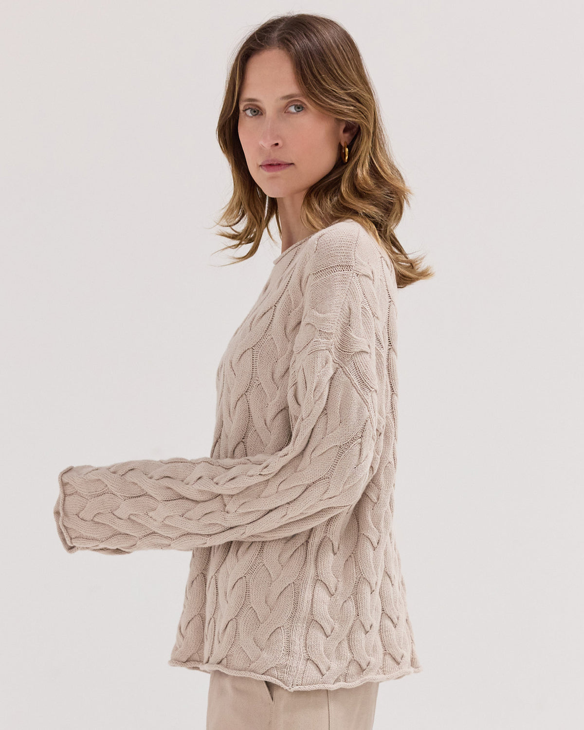 The Cable Knit  Organic Cotton and Cashmere Jumper | River Pebble Beige