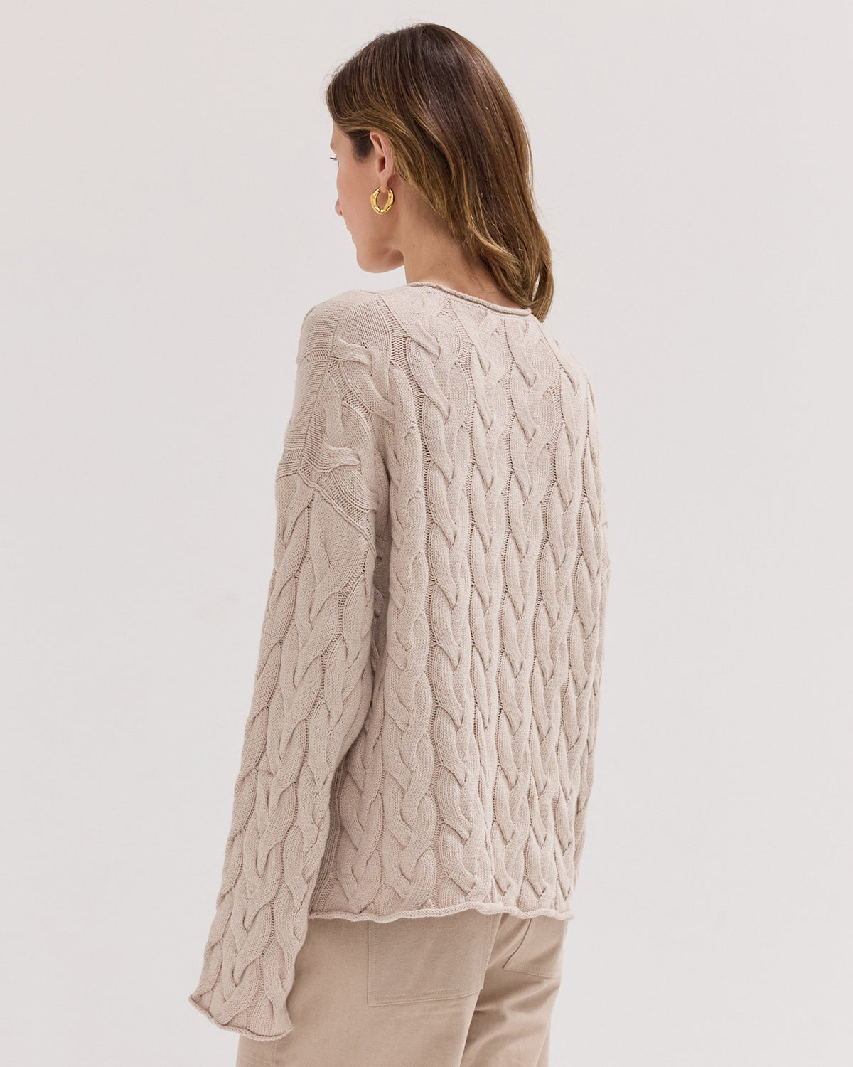 The Cable Knit  Organic Cotton and Cashmere Jumper | River Pebble Beige