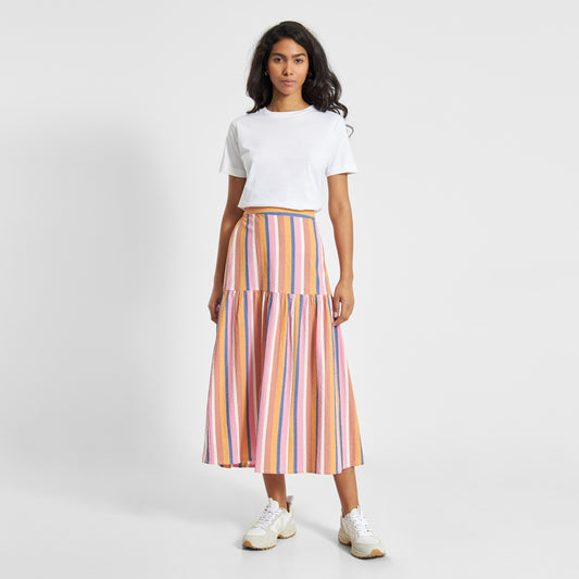 Finnhamm Stripe Organic Cotton Midi Skirt in Pink