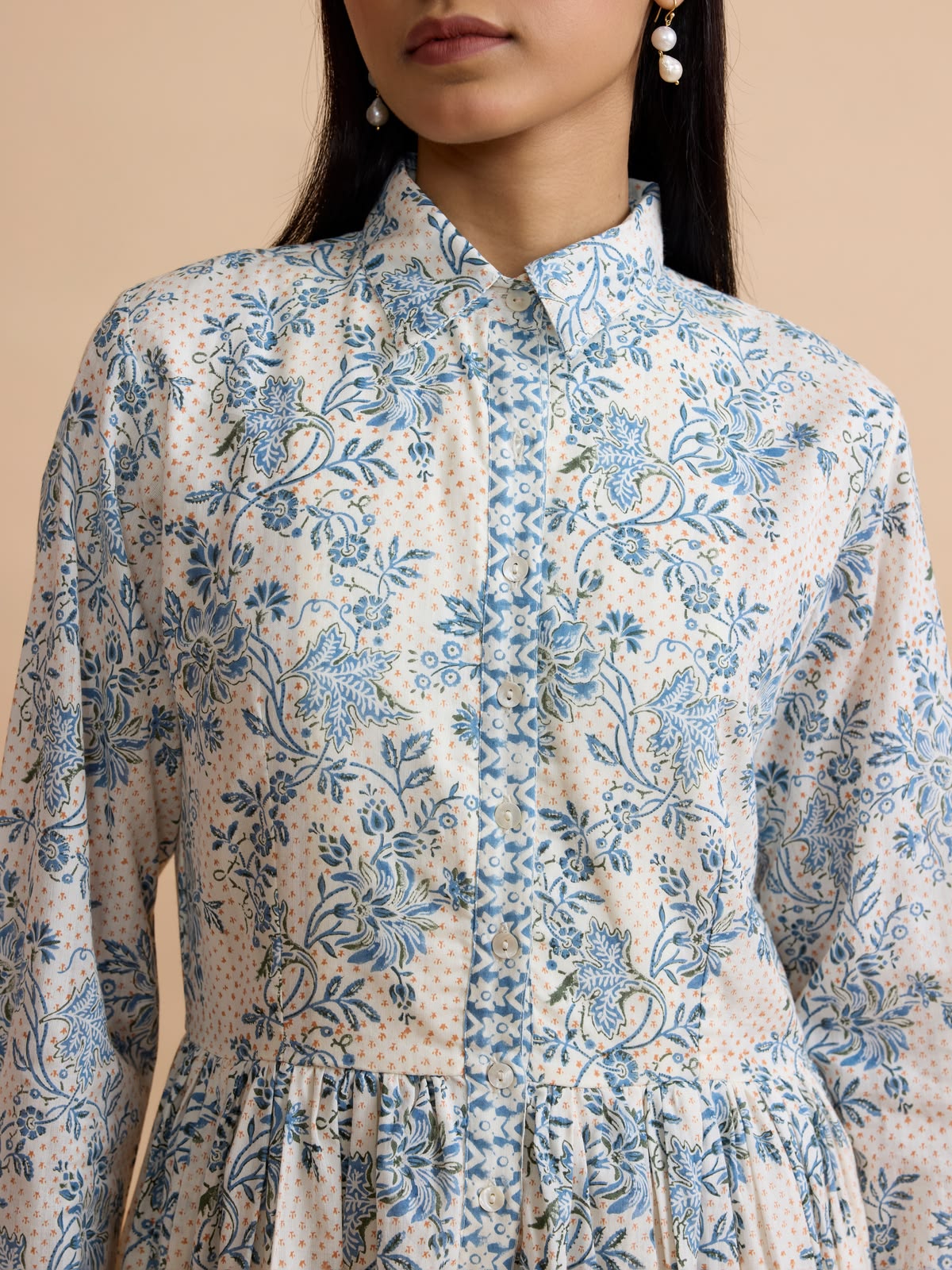 Dakota Cotton Dress in Blue Chintz Trail