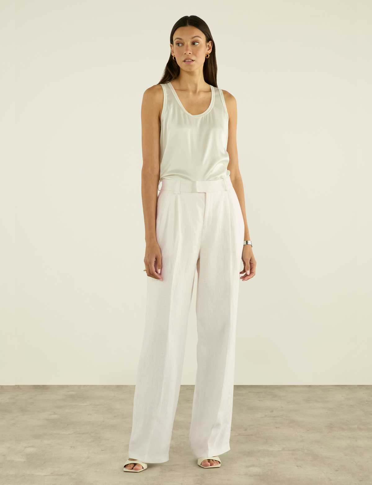 Linen Rampling High Waisted Wide Leg Trouser in Ivory