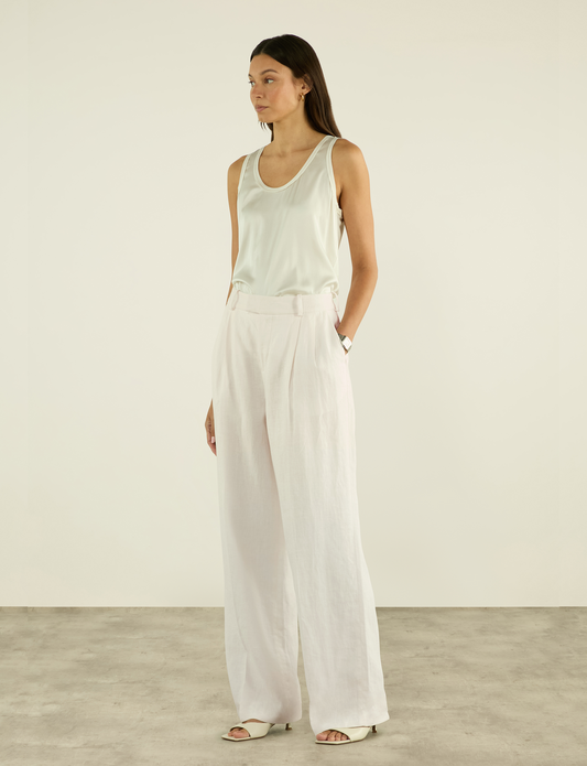 Linen Rampling High Waisted Wide Leg Trouser in Ivory