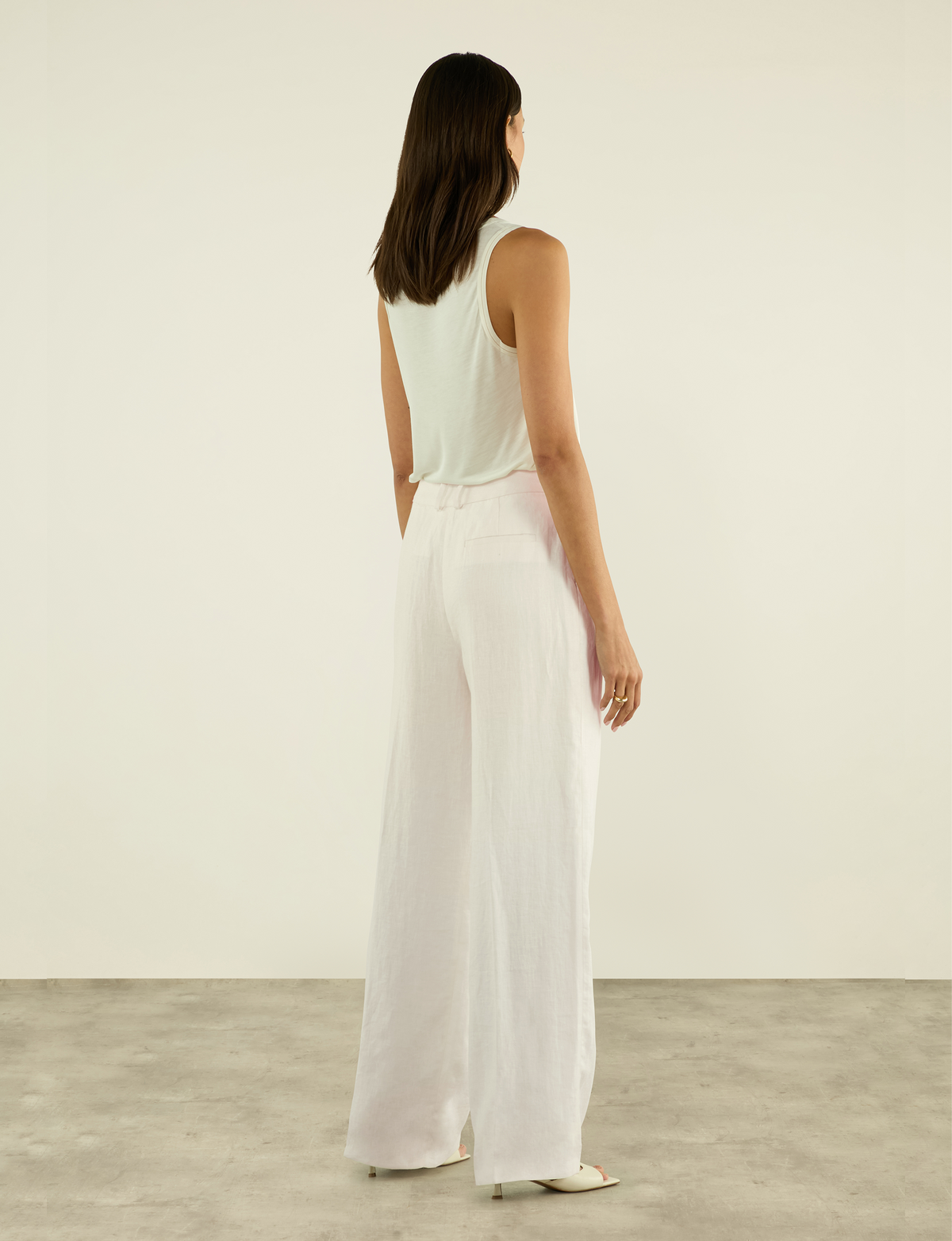 Linen Rampling High Waisted Wide Leg Trouser in Ivory
